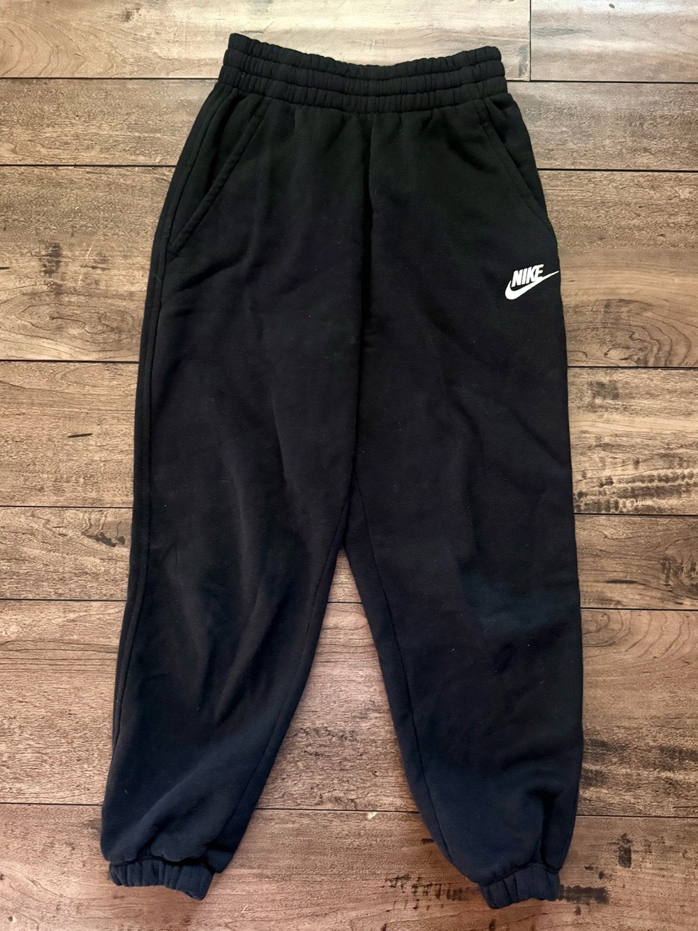 Girls Nike Kids Black Jogger Sweatpants with White Swoosh
